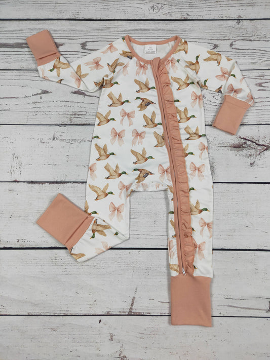 Baby Girls Duck Printed Zipper Sleeper