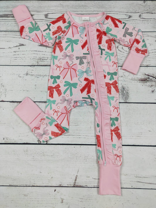 Baby Girl Multi Colors Bow Printed Zipper Sleeper