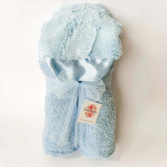 Plush Hooded Towel-Baby Blue/White