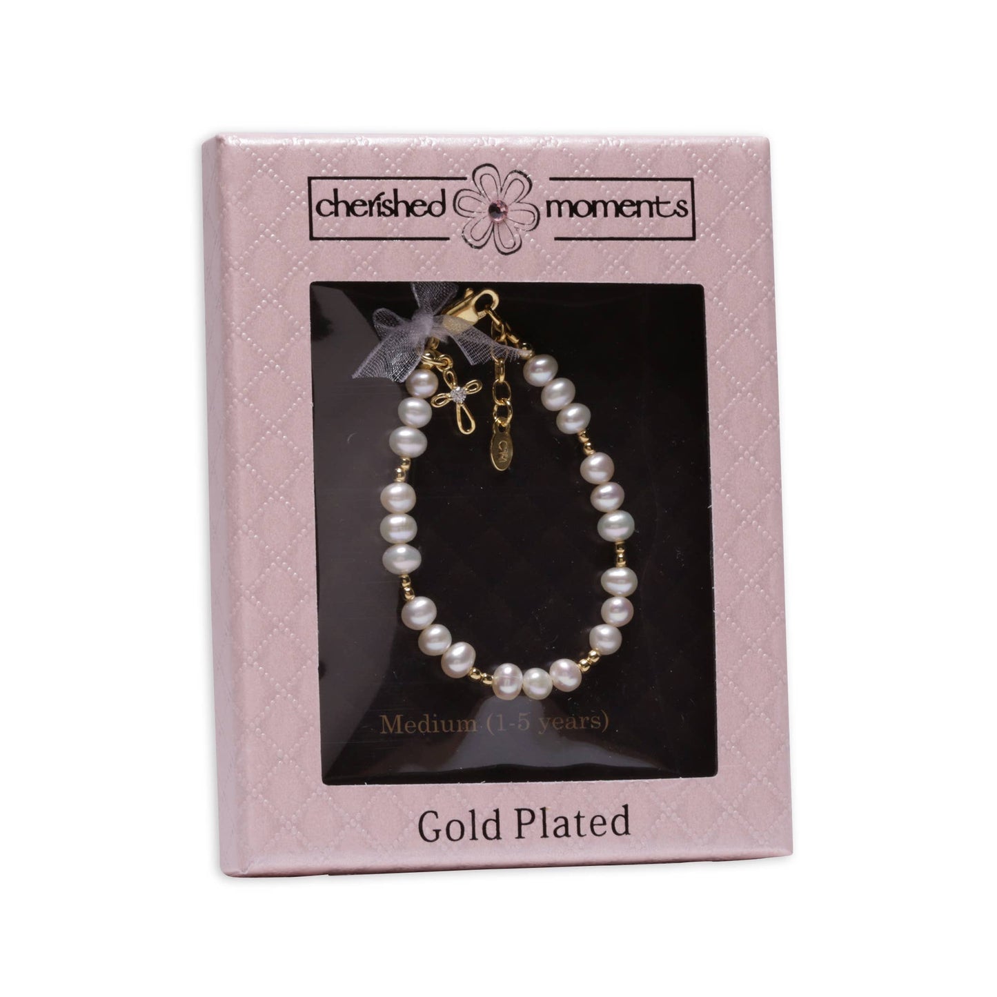 Lauren 14K Gold-Plated Pink Pearl Cross Bracelet Baptism/Communion