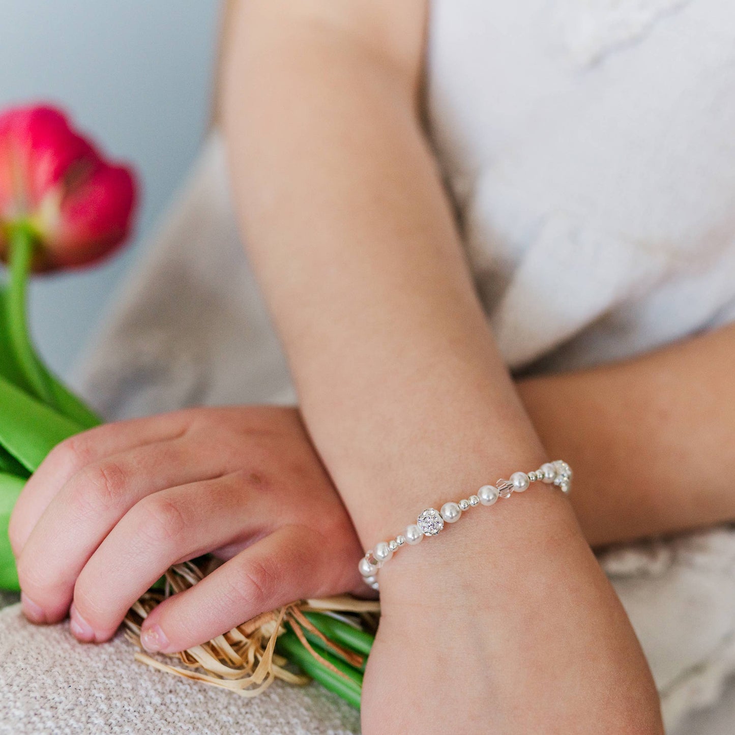 Girls Sterling Silver Pearl Baby or Childs Bracelet for Kids