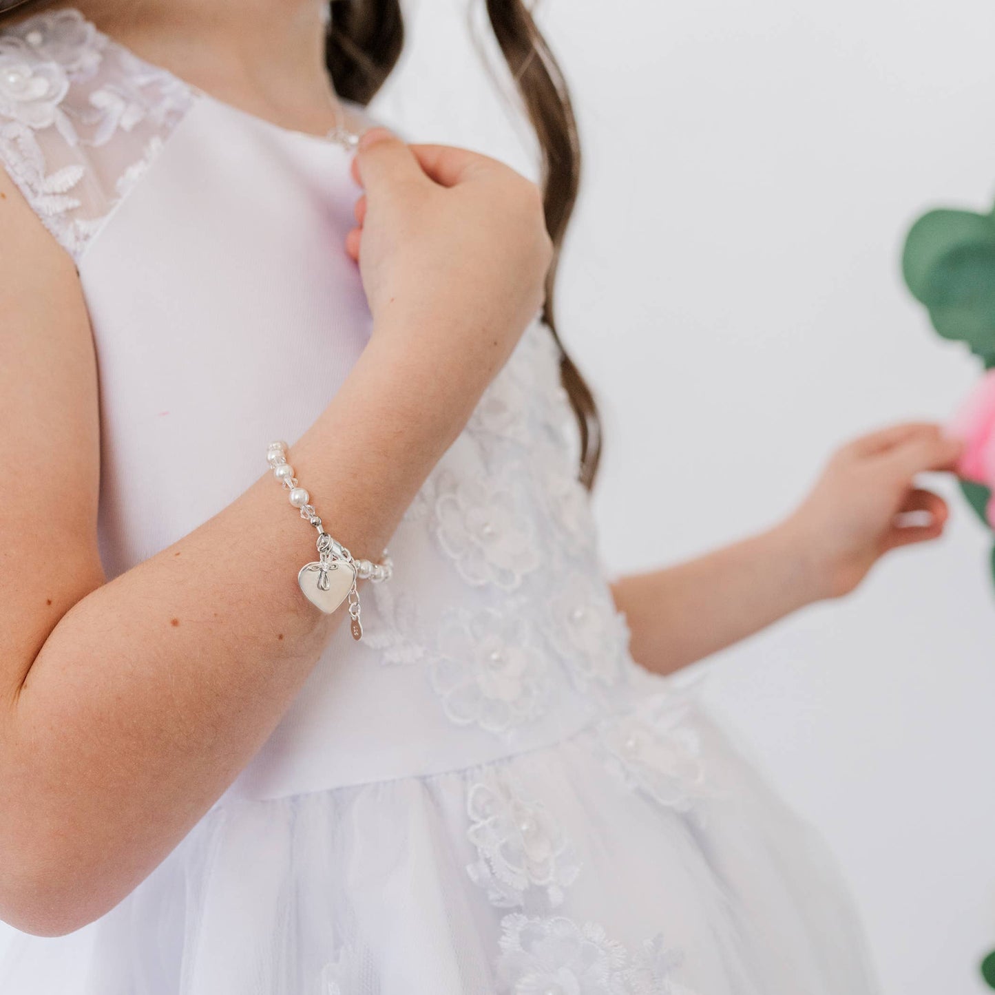 Grace Silver Pearl Cross Baby Bracelet Baptism & Communion Gift