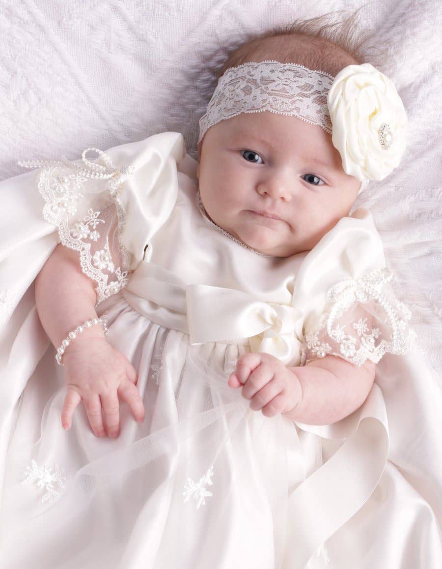 Grace Silver Pearl Cross Baby Bracelet Baptism & Communion Gift