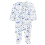 Blue Toile Bunny Zipper Footie