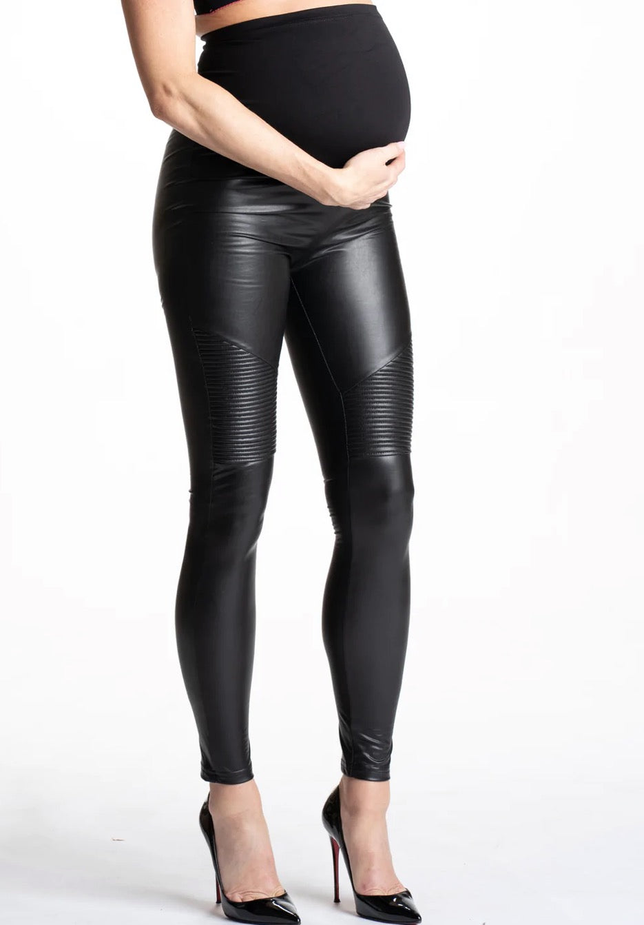 Black Faux Leather Motto Maternity Leggings – Belle Mere